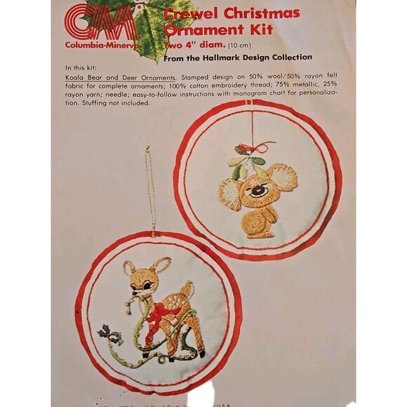 Crewel Christmas Koala Bear & Deer Ornaments #7944 Hallmark Cross Stitch Vintage - Picture 1 of 10